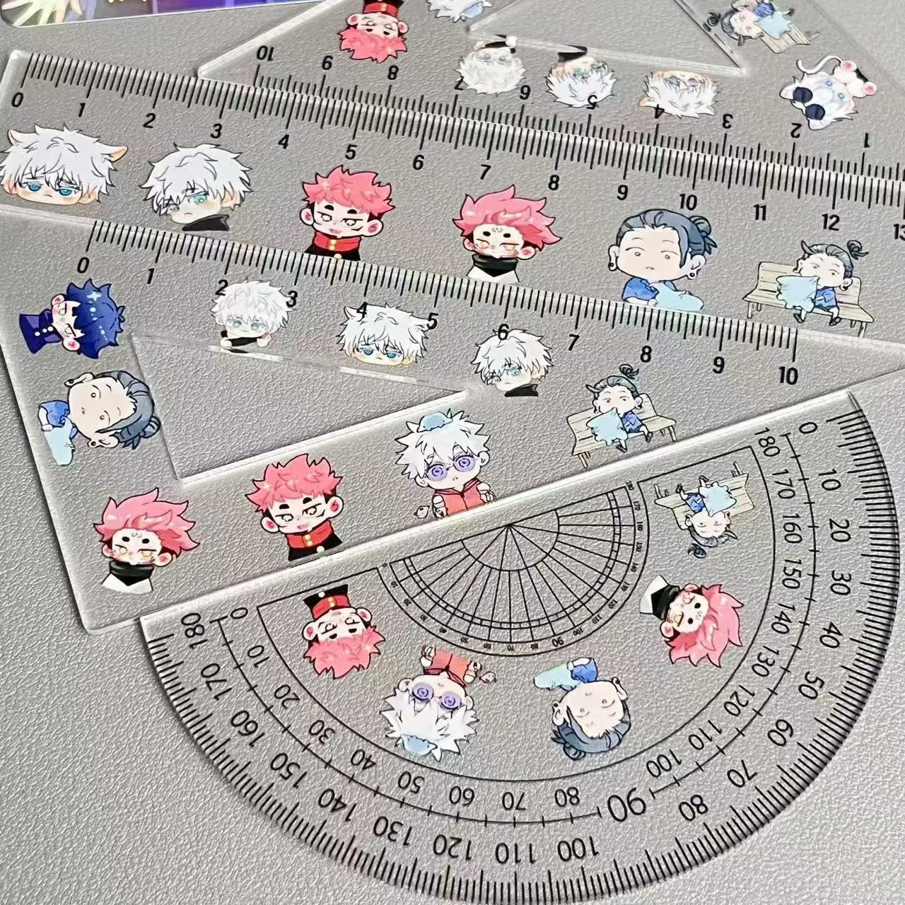 مجموعة أدوات أنمي لطيفة ، منقلة مثلثة ، مجموعة رسم ، هدية عيد الطفل ، 4 في 1