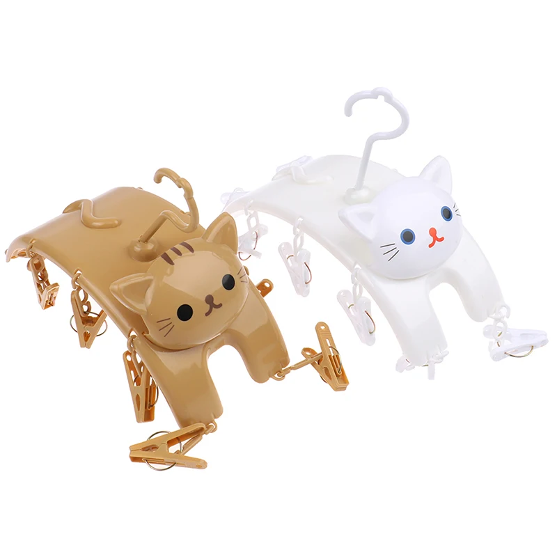 Cat Hangers With 10pcs Clothes Pegs Indoor Outdoor Laundry Clips Underwear Socks Multifunctional Storage Drying Rack 5