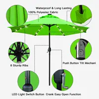 9' Solar LED Lighted Patio Umbrella with 8 Ribs/Tilt Adjustment and Crank Lift System (Grass Green) 2