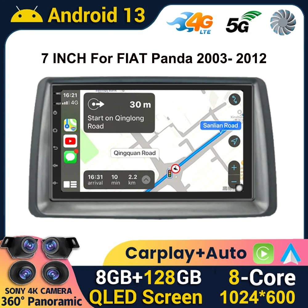 7 Pollici Android 13 Per Fiat Panda 2003 - 2012 Autoradio Lettore Multimediale Unità Principale Navigazione Autoradio Carplay Auto Car Stereo