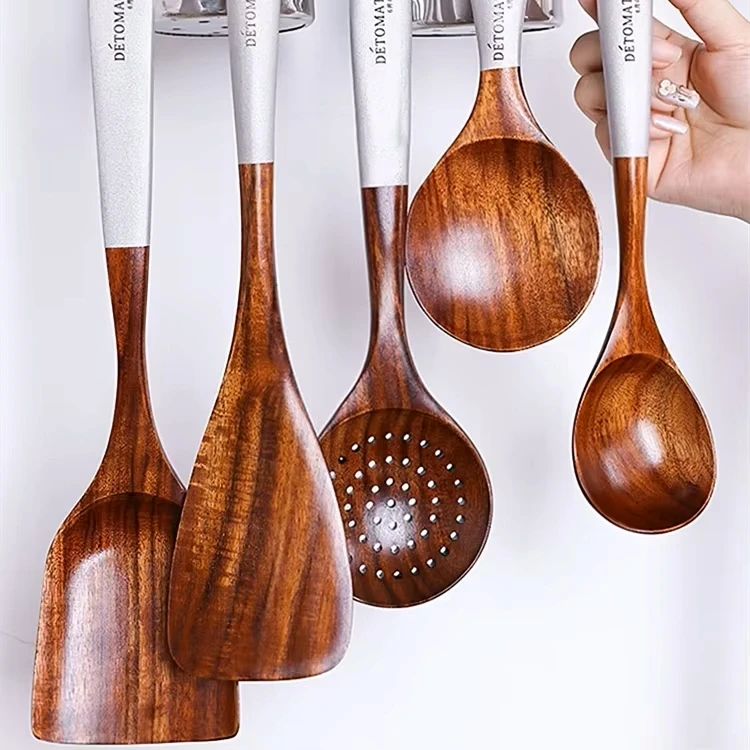 Eco-Friendly Solid Wood Teak Cooking Tool Set - Sustainable Kitchen Essentials