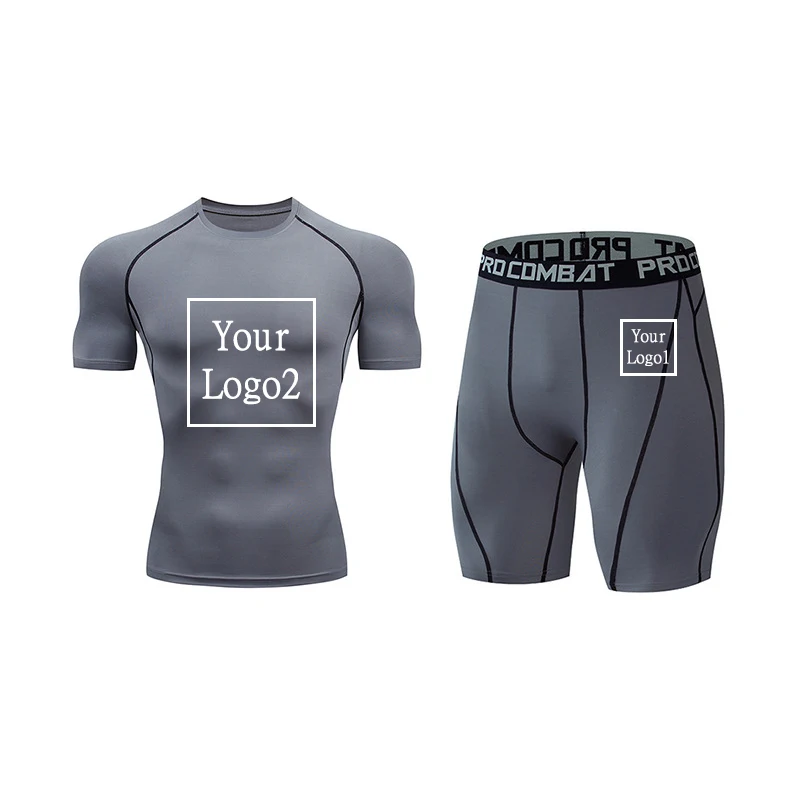 Men's Training Custom Logo Sportswear Set Gym Fitness Compression Sport Suit Jogging Tight Sports Wear Clothes Male