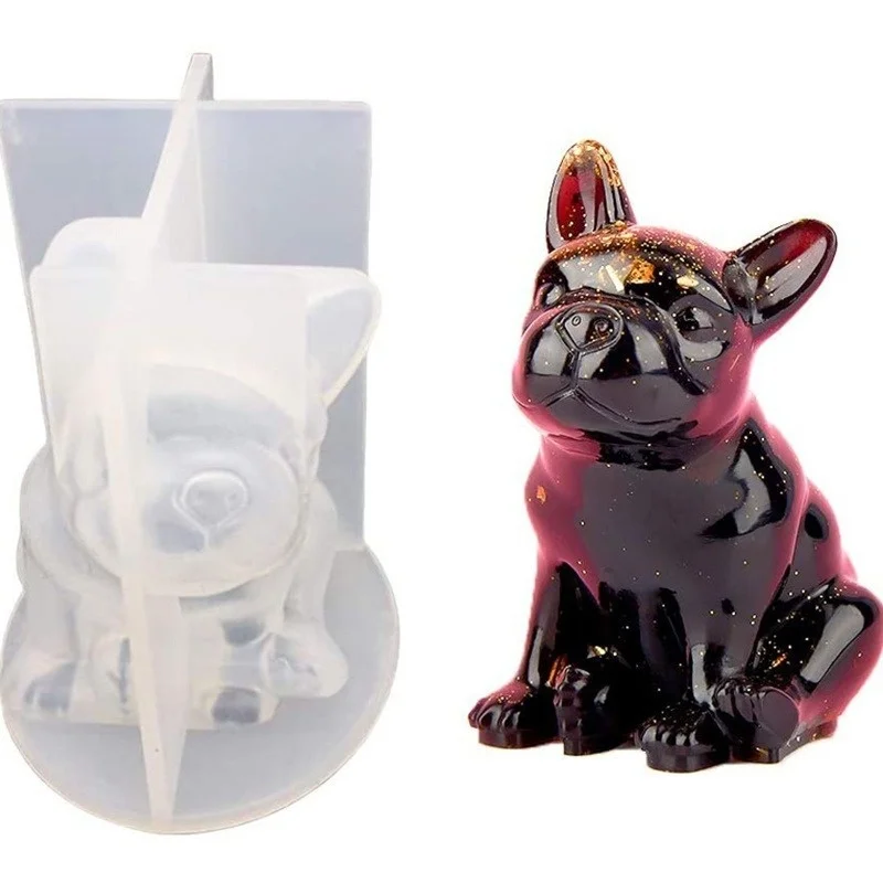 Crystal Epoxy Mould 3D French Bulldog Silicone Chocolate Shaped Dessert Decoration Baking Accessories