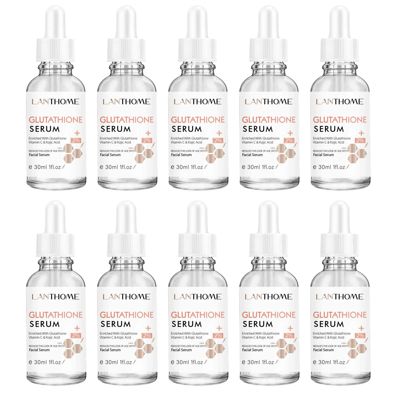 Original Lanthome Glutathione Whitening Serum Kit Fade Black Dark Spots Defects Reduce Facial Oil Brightening Firming For Women whitening freckle removing serum black spots melasma acne marks brightening reduce pigmentation correcting facial skin care 60ml