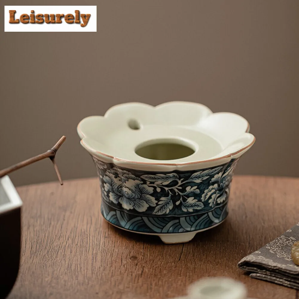 230ML Antique Ru Kiln Blooming Flowers Jianshui Elegant Tea Wash Bowl Writing-brush Washer Tea Residue Bucket Chaxi Decoration