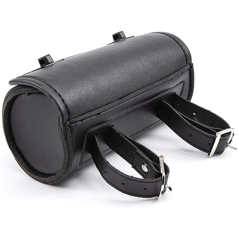 

2X Motorcycle Fork Bag PU Leather Handlebar Tool Pouch Sissy Bar Roll Storage Bag Saddle Bag With 2 Straps, Universal