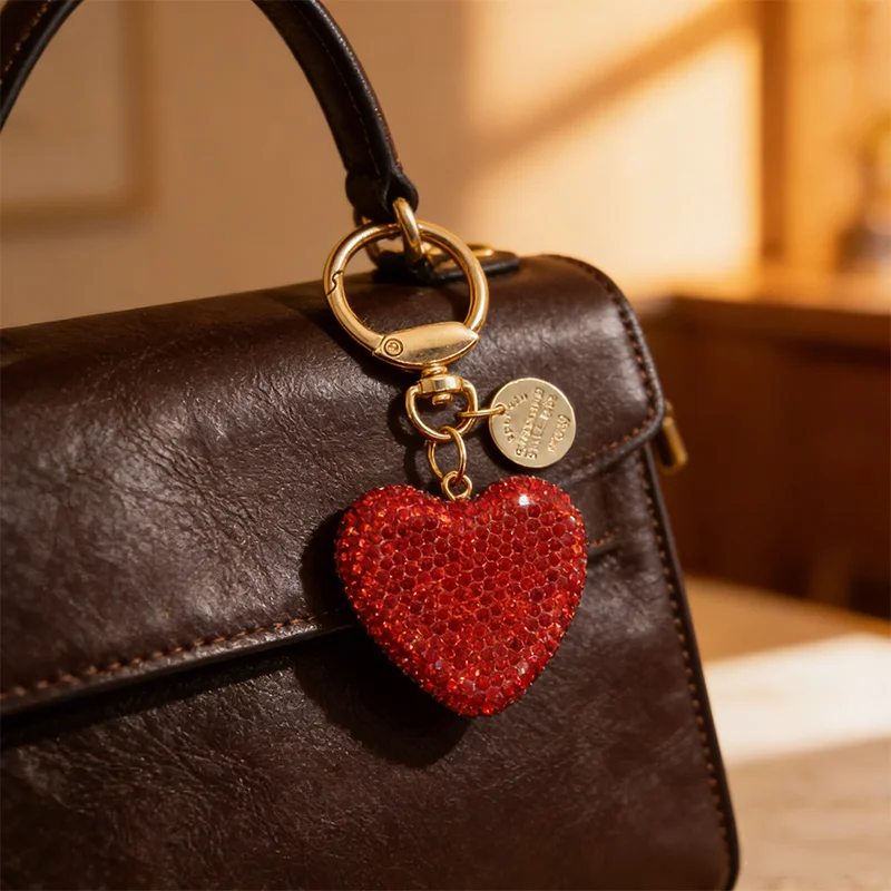 Glamorous Pink Heart Crystal Rhinestone Keychain Charm