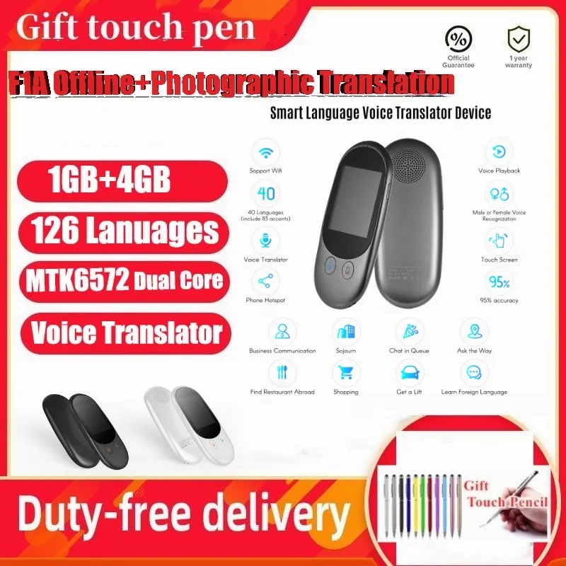 F1 Smart Translator Support 126 Languages Real Time Multi-Languages 1GB+4GB Translation Tool Portable Instant Voice Offline