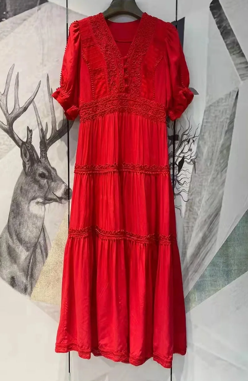 Sexy Vneck Long Dress 2022 Summer Fashion Women Appliques Flower