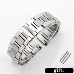 Premium Steel Watch Strap for Cartier Tank Solo Ronde Series - Unisex Flat Interface Watch Band (Silver)