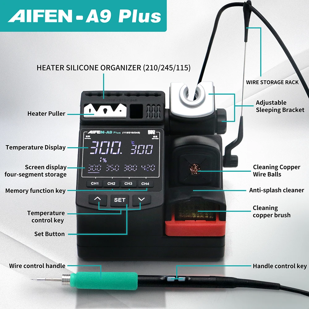 AIFEN A9 Plus  Soldering Station Compatible Soldering Iron Tip 210/245/115 Handle Control Temperature Welding Rework Station 5