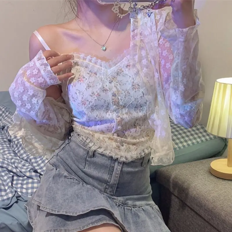 

2023 Summer French Print Lace Cami Crop Tank Top Camisole Women's Tube Top Elegant Slim Short Tanks Vest Y2k Fashion Streetwear