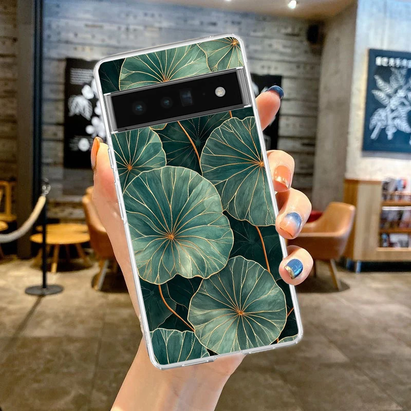 Clear Soft TPU Phone Case with Monstera Green Leaf Design
