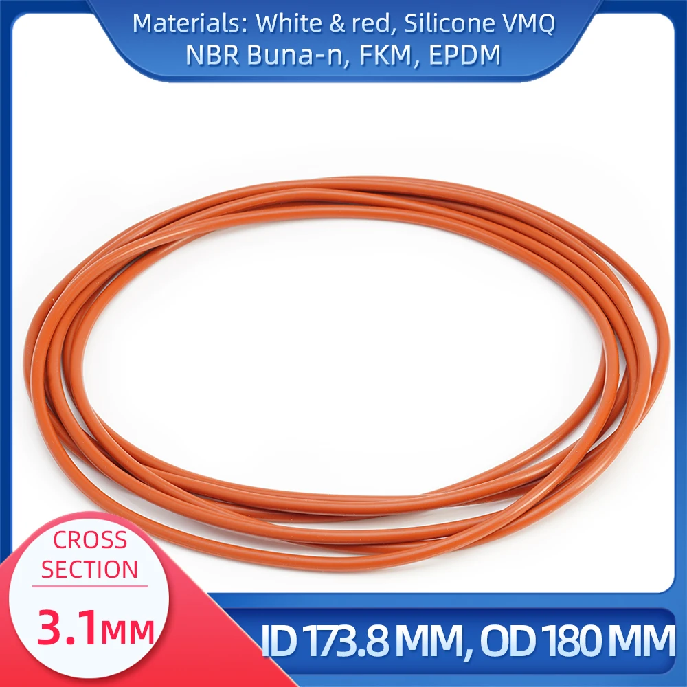 

O Ring CS 3.1 mm ID 173.8 mm OD 180 mm Material With Silicone VMQ NBR FKM EPDM ORing Seal Gaske