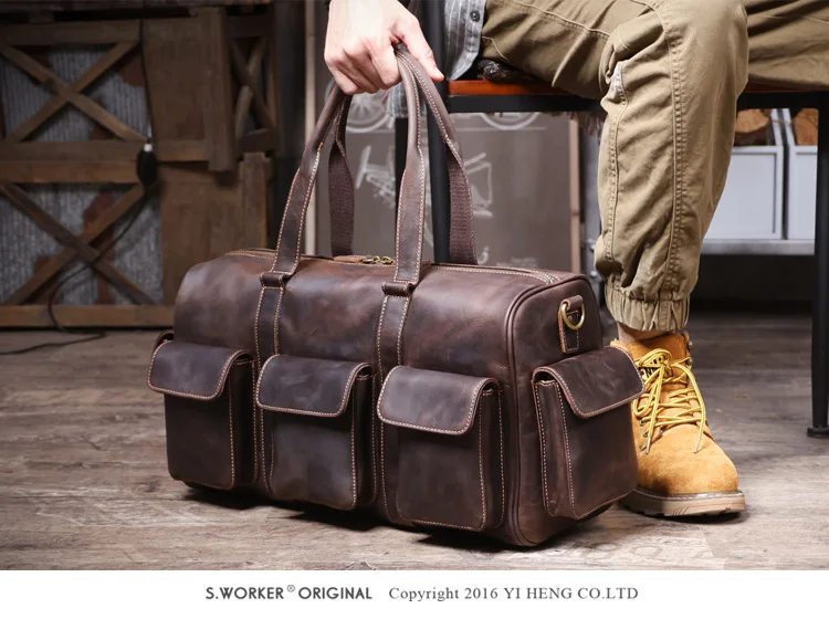 PNDME lässige Designer-Reisetasche aus echtem Leder für Herren, Vintage-Luxus-Handtasche aus Crazy-Horse-Rindsleder mit großem Fassungsvermögen – Detail 4