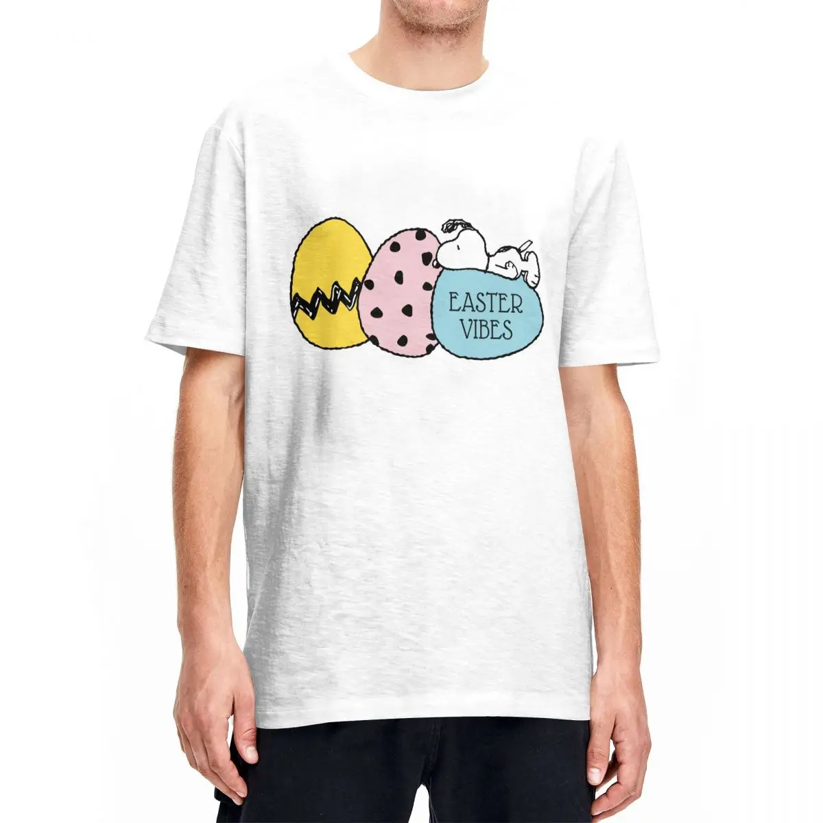 T-Shirt Vintage Peanuts Snoopy Happy Easter Per Uomo Donna T-Shirt Girocollo In Cotone Magliette A Maniche Corte Abbigliamento Di Grandi Dimensioni