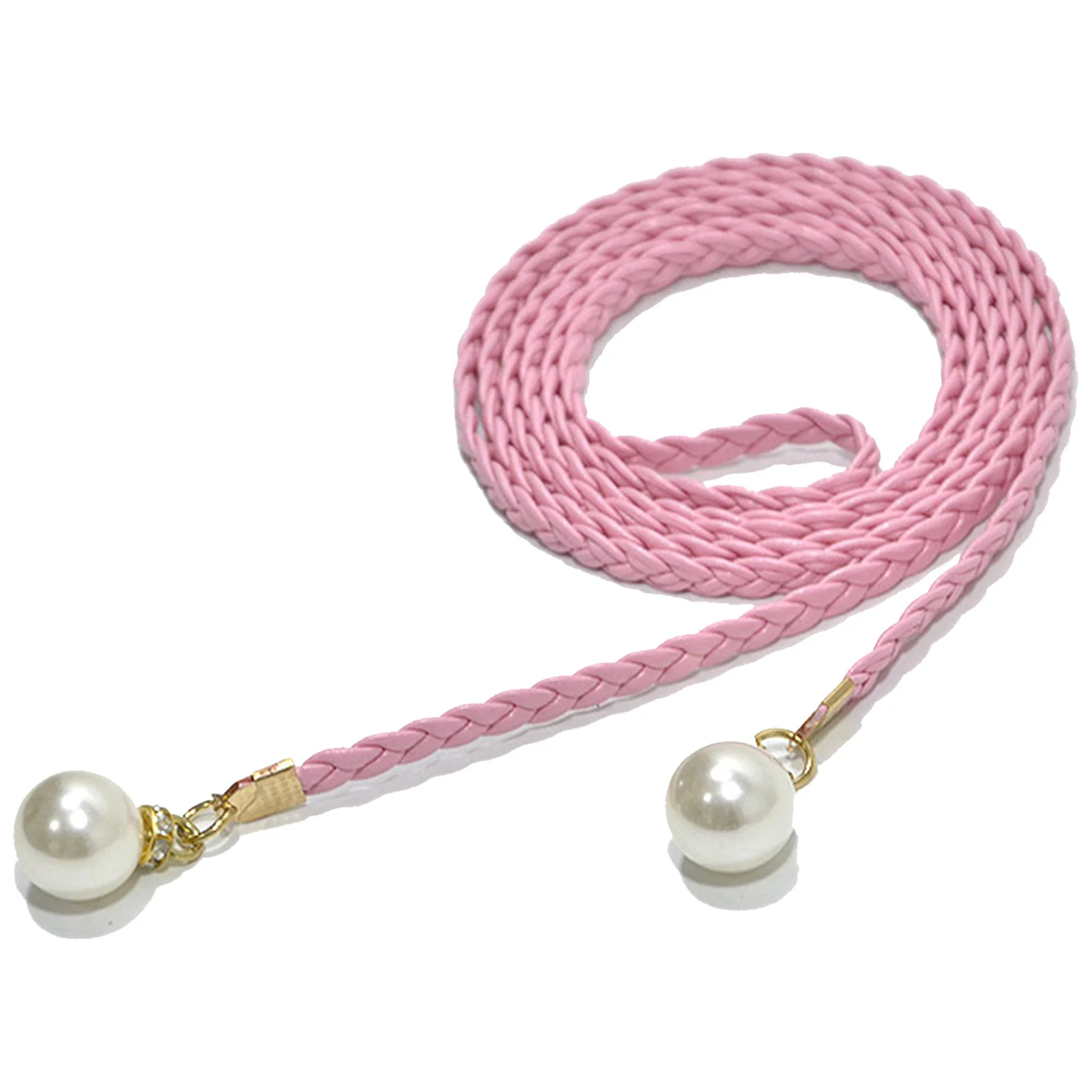 Damengürtel, lässig, Perlenschnalle, Dekor, gewebt, dünnes Taillenseil mit Kleid, 140 cm, Modeaccessoires für Damen – Detail 2