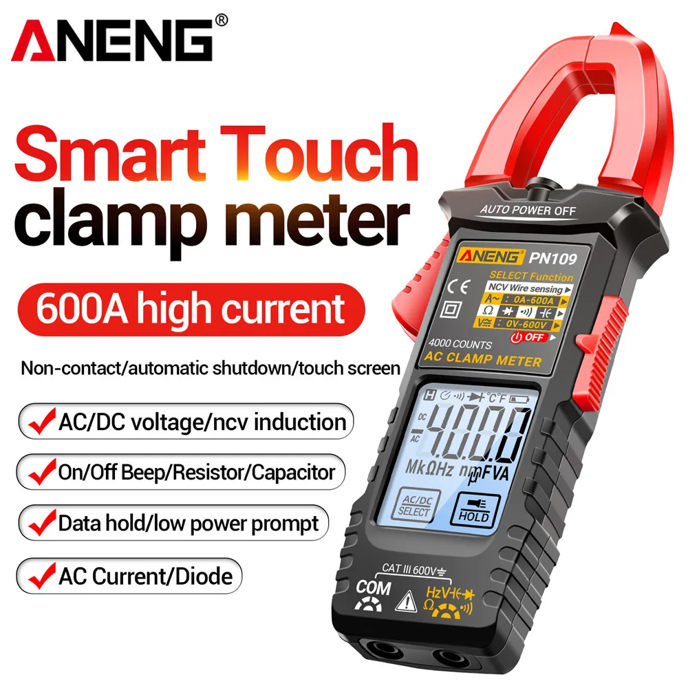 ANENG PN109 스마트 클램프 디지털 멀티미터 600A 고전류 NCV 비접촉 유도 전문 전기기사 진단 도구