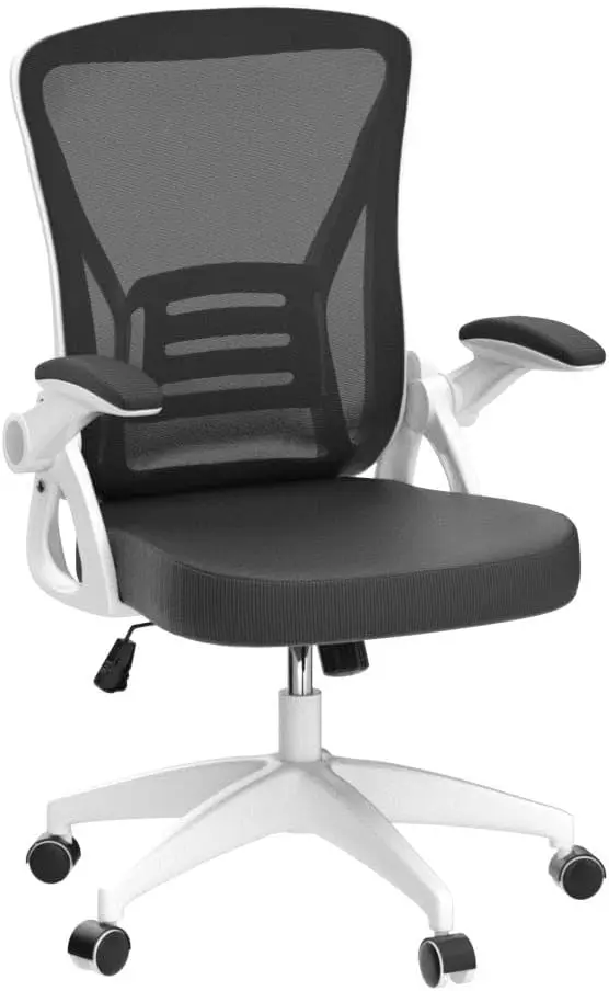 Ergonomic Office Chair,Mid-Back Computer Chair with Adjustable Height, Flip-Up Arms and Lumbar Support, Breathable Bright White