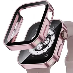 Premium Waterproof Glass Case with Screen Protector for 41mm Series 9 8 7 (Rose Pink)