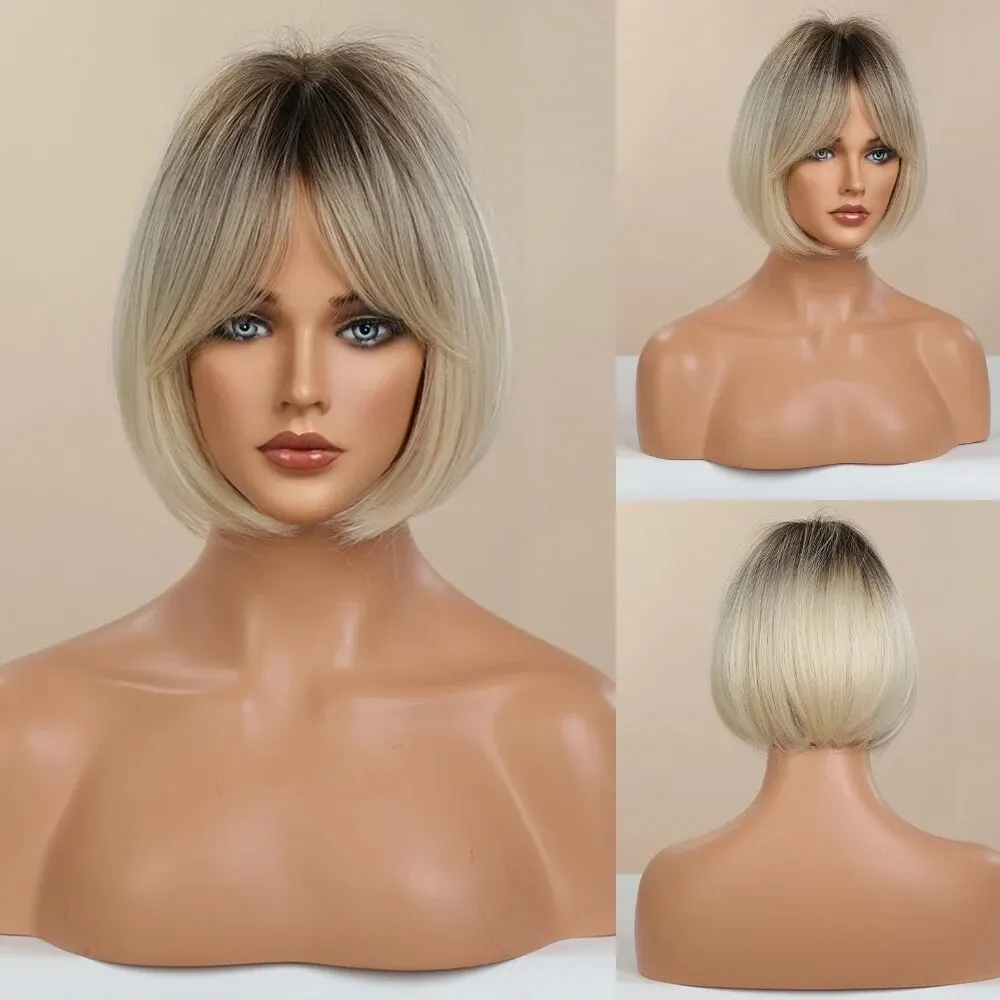 Bob Perücke Damen – Kurz, Mit Pony, Platinblond, Synthetisch, Für Karneval & Mottopartys