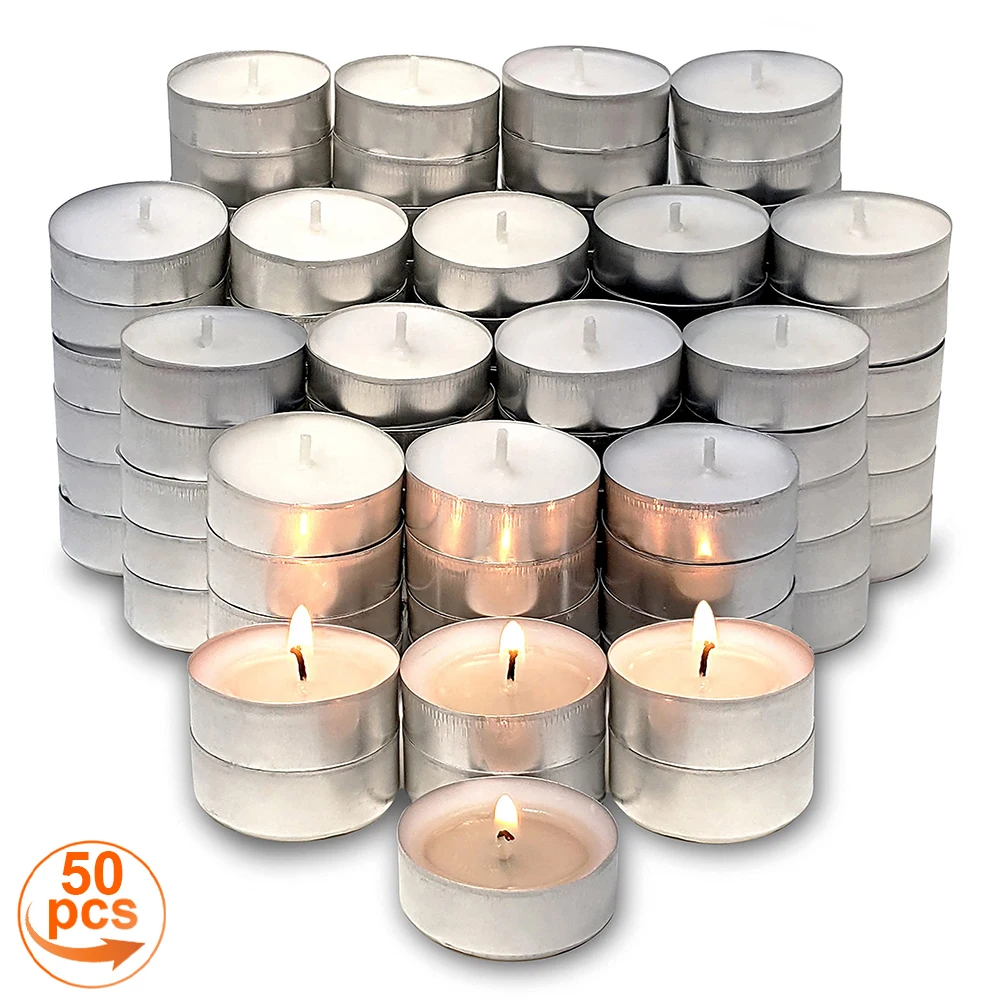 Boxof50ScentlessSmokelessLongTeaCandleswith2HoursExtended