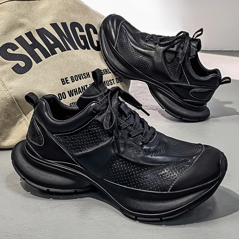 Men Vulcanized Shoes High Quality Casual Leather Men Shoes Hot Sale Trend Breathable Leisure Male Sneakers Non-slip Footwear - 2