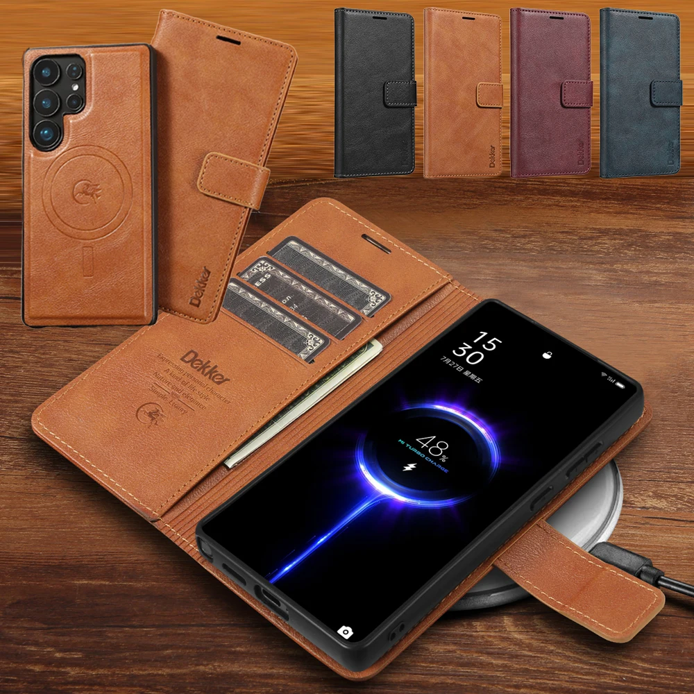 Dual-Function Magnetic Leather Phone Case with Wireless Charging and Card Slot