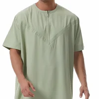 Men Jubba Thobe Eid Muslim Man Dress Long Robe Zipper Short Sleeve Ramadan Saudi Abaya Caftan Dubai Arabic Daffah Dishdasha Gown