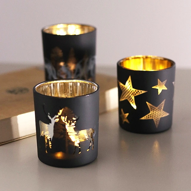 Christmas Candle Glass Jar Empty Black Xmas Glass Jars for Candles