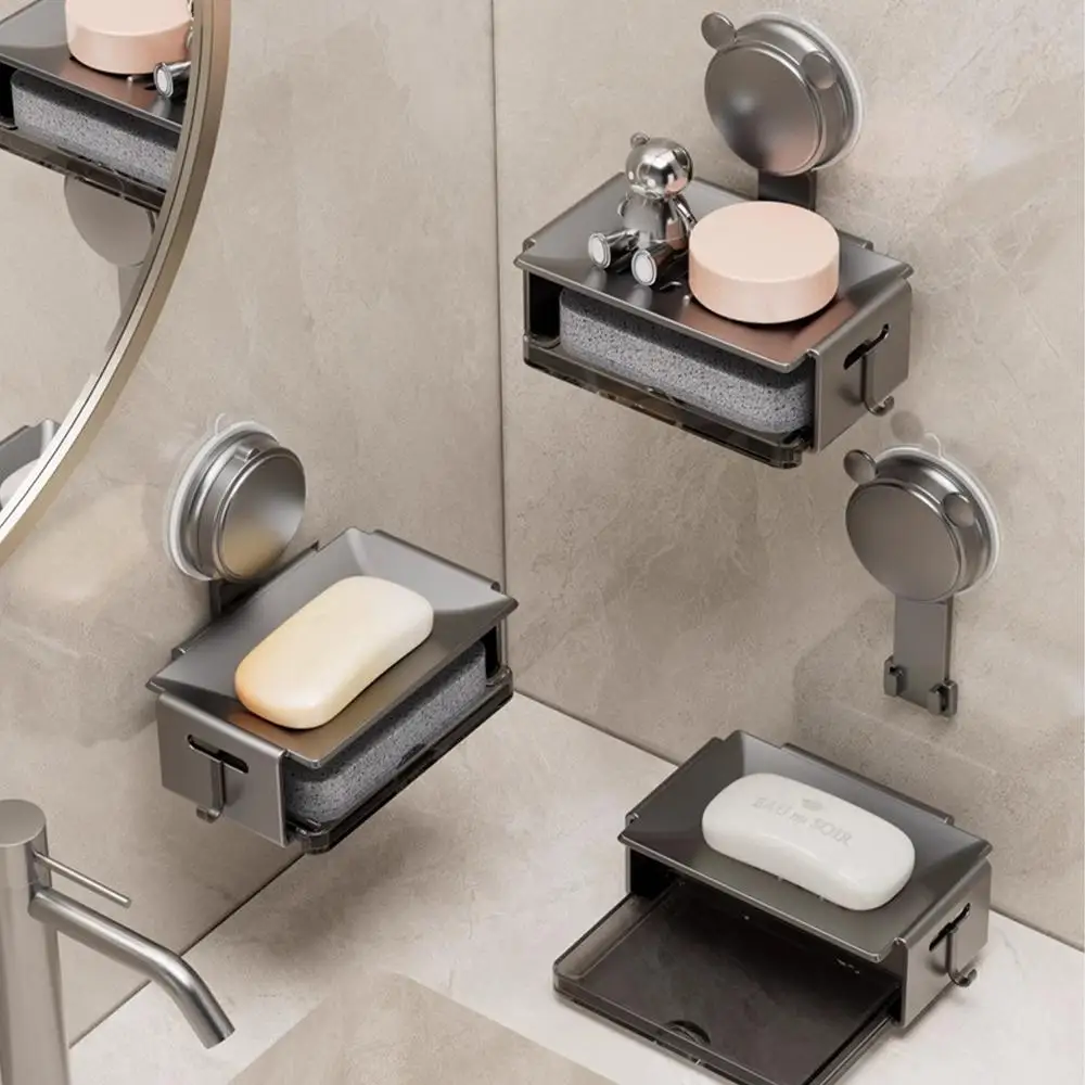 Description Picture 2 of itemSoap Dish For Shower Soap Holder Sponge Holder Wall Mount Double Layer Soap Tray Draining Soap Dish Soap Bar Holder No Drilling