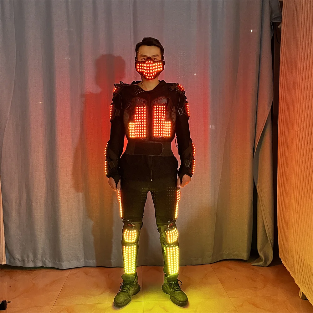 쿨 풀 컬러 RGB LED 로봇 의상, 세트 무대 공연 댄스 DJ 쇼 축제 파티, 야광 헬멧 마스크 재킷 소품