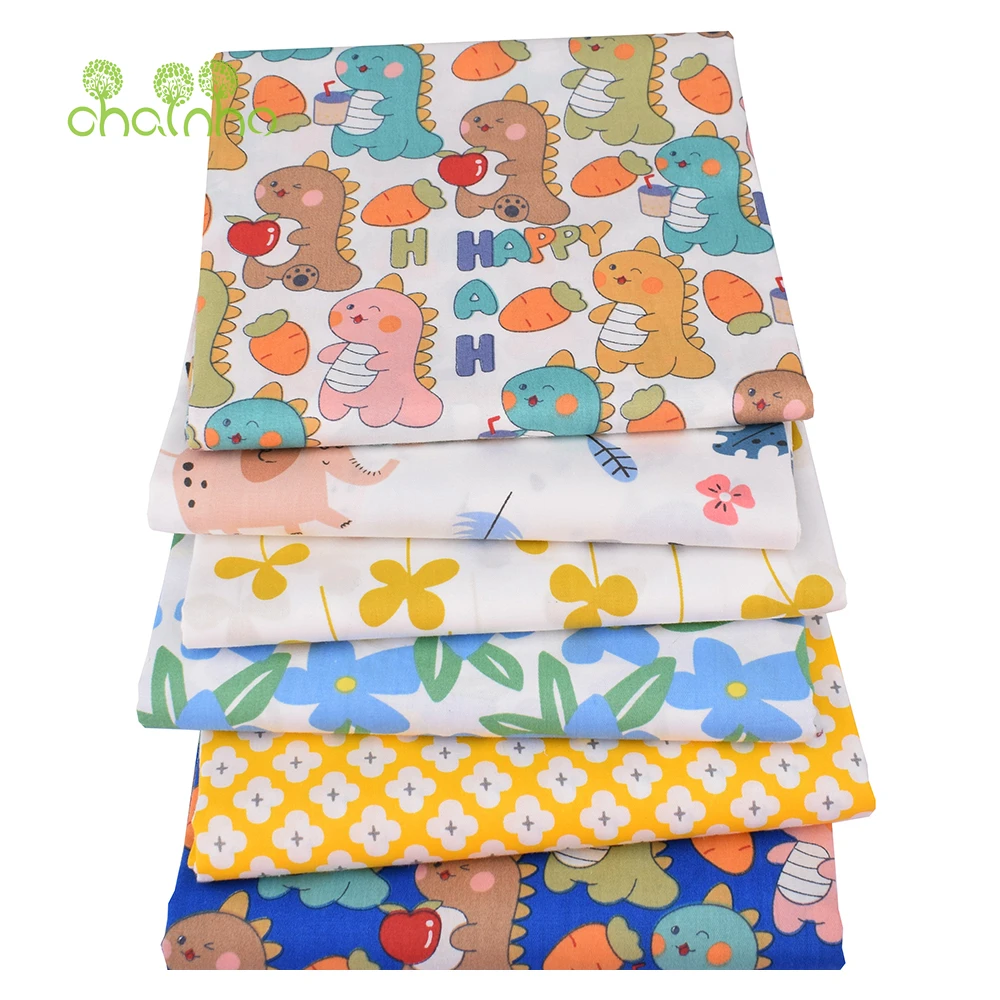 Chainho,Printed Twill Weave Cotton Fabric,DIY Sewing Quilting Material,Patchwork Cloth,6 Designs Series,2 Sizes,15C279