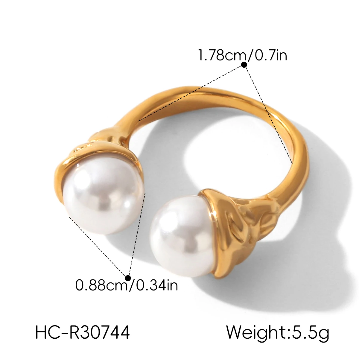 Goldfarbener Süßwasserperlenring, klobiger offener Ring, ästhetisch, Vintage, wasserdicht, anlaufgeschützt, Edelstahlschmuck für Damen – Detail 9