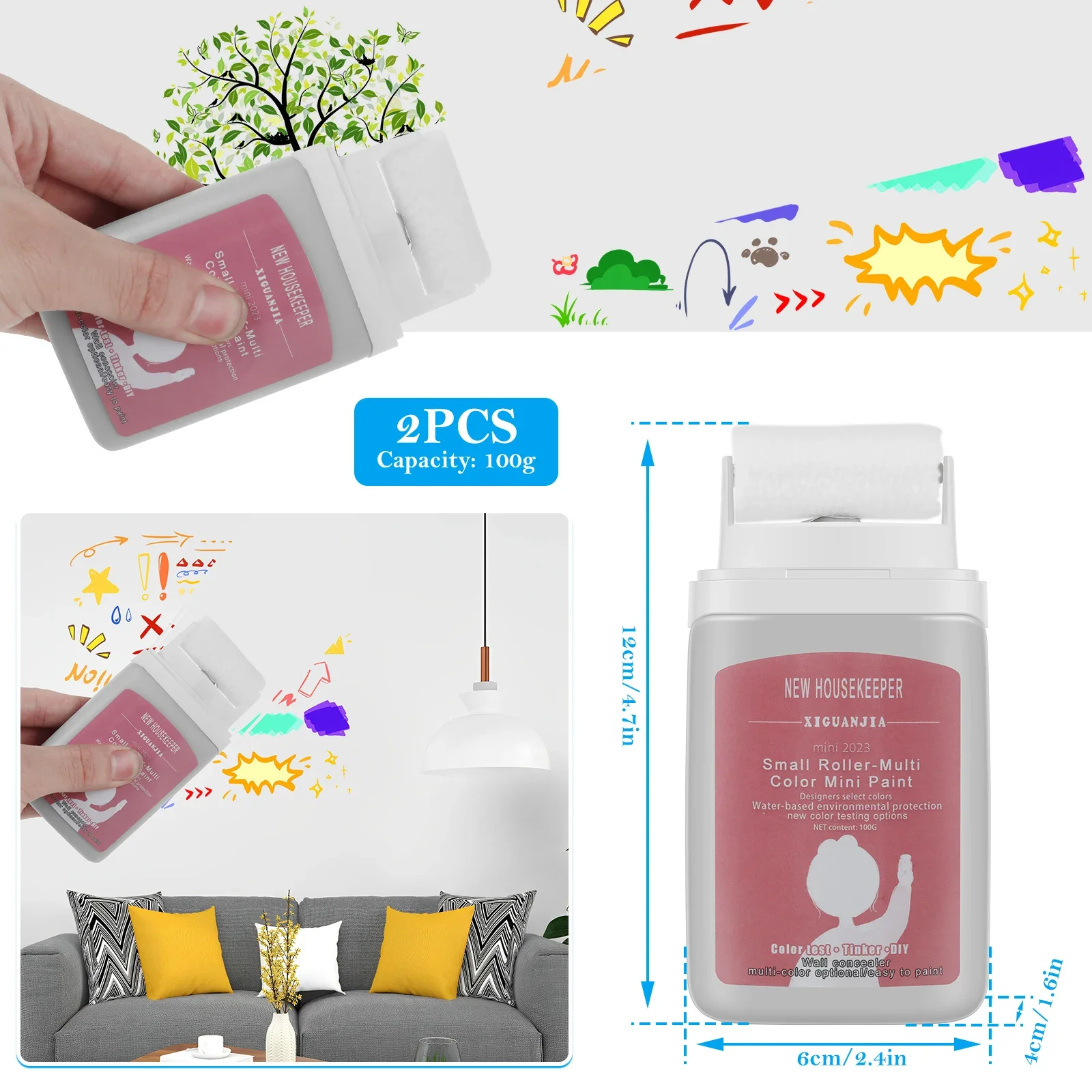 3/2Pcs Wall Patching Brush with 100g Latex Paint Quick Dry Small Wall Repair Paste Roller Portable Handheld Paint Brush