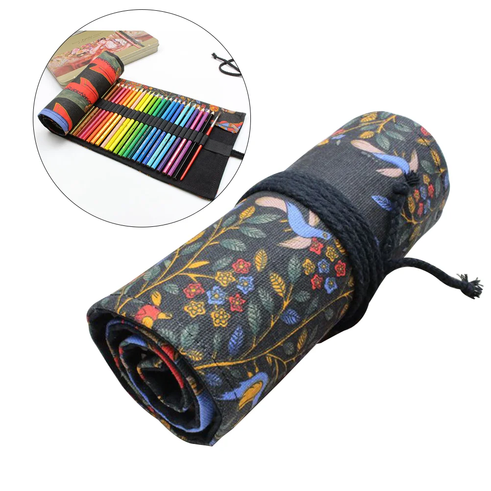 

Colored Canvas Pencils Set, 36 Slot Roll Pouches Holder Pattern Coloring Roll Organizer