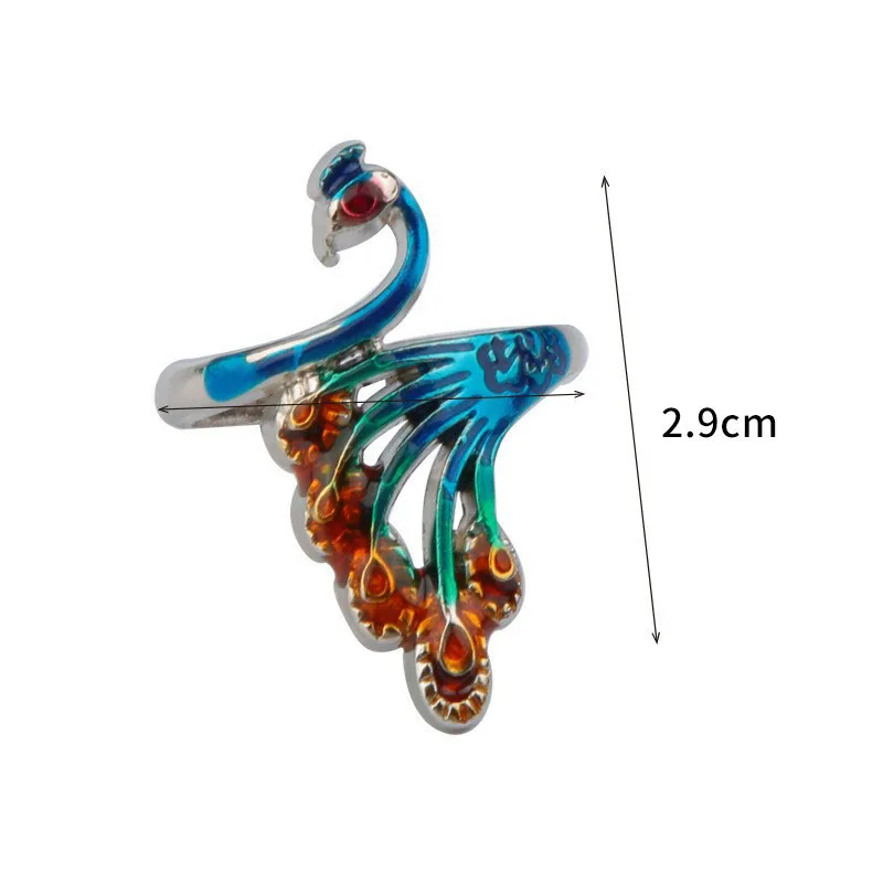 Retro Colorful Peacock Open-Screen Koi Carp Hook Thread Ring Open Needle With Thread Ethnic Style Couple Jewelry