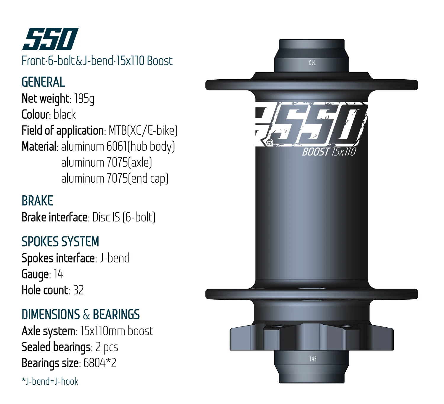 Koozer 550 Front Boost Disc Brake Hub 32H 15x110 20x110mm THRU for Enduro MTB E-bike