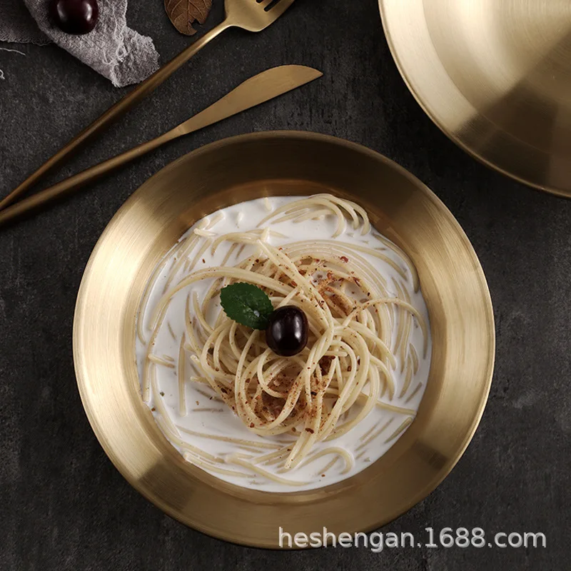 Korean stainless steel crayfish pot thickened straw hat round plate vegetable plate soup deep pasta salad