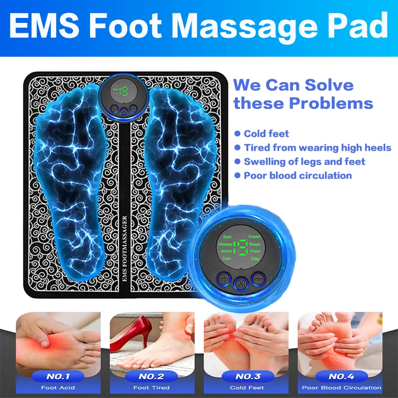 

Electric EMS Foot Massager Pad Relief Pain Relax Feet Acupoints Massage Matt Shock Muscle Stimulation Improve Blood Circulation