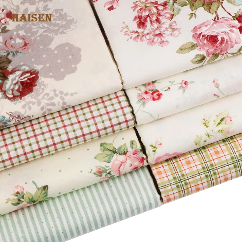 Haisen, 8 patterns Rose Flowers Printed Cotton Fabric Twill Cloth For DIY Sewing Baby&Kid's Quilt Sheets Dress Textile Material