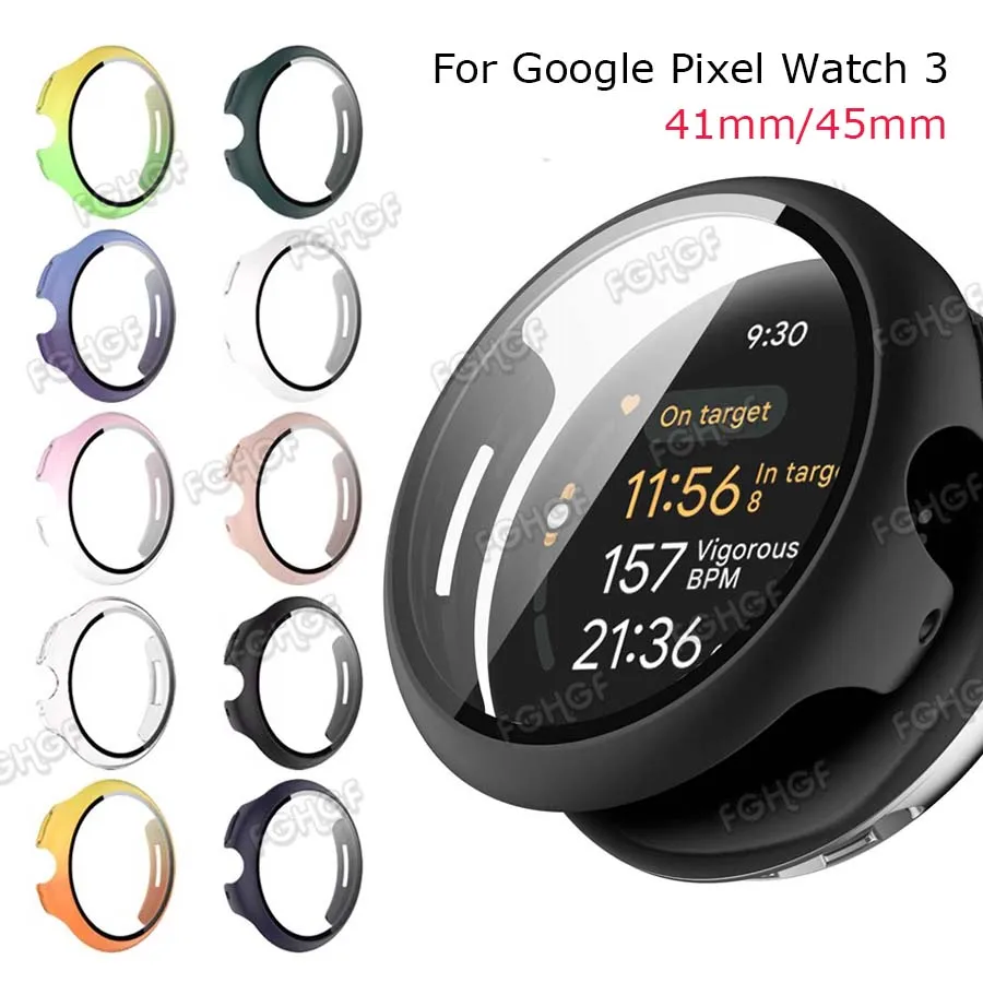 Full-Cover Tempered Glass Protective Case for Google Pixel Watch 3 – 41/45mm Bumper Frame & Screen Protector
