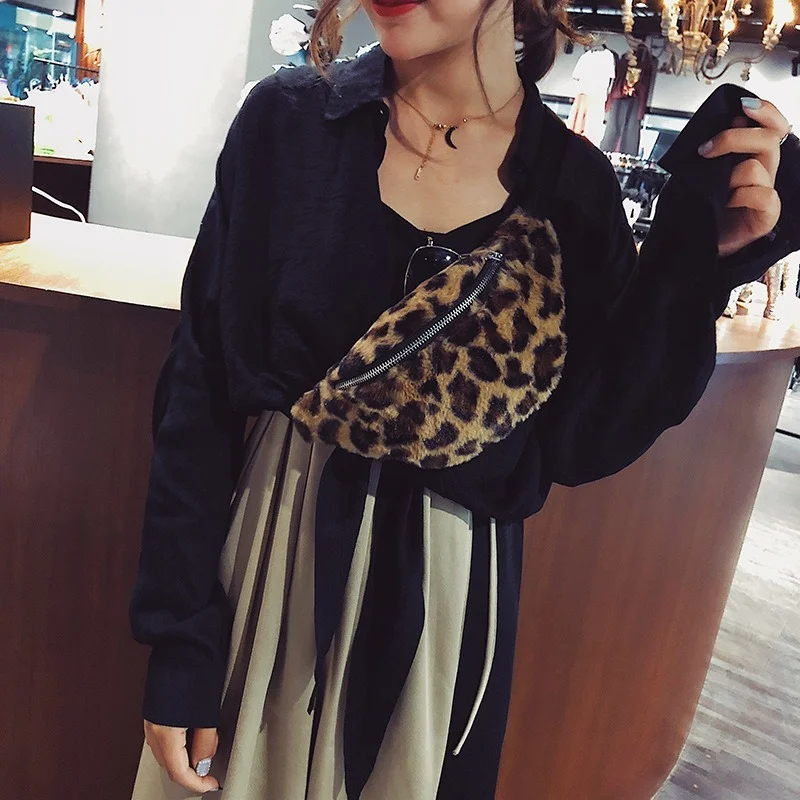 

New Style Ladies Fur Bags All-match Shoulder Fashion Leopard Print Waist Chest Messenger
