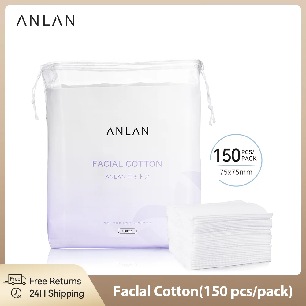 thumbnail image 1 of ANLAN 150pcs Extra Thick Facial Cotton Pad 75*75mm Disposable Double-side 3 Layer Soft Makeup Remover Pads, 1 of 4