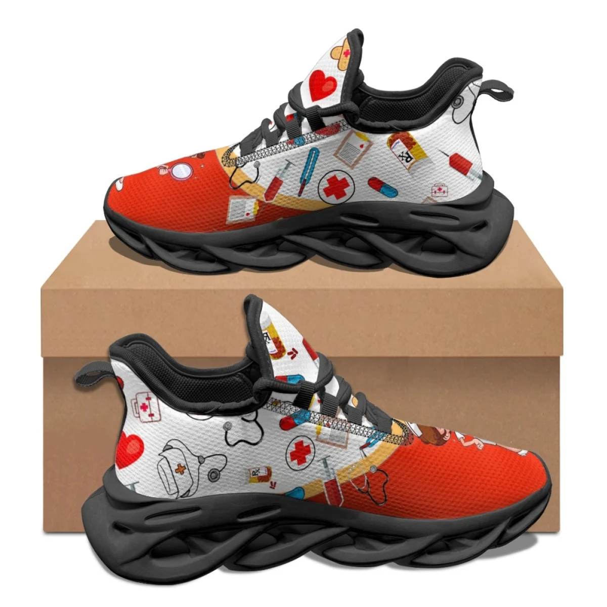 Kawaii Cartoon Nurse Hospital Pattern Autumn Winter Sport Shoes Outdoor Travel Breathable Woman Soft Sneakers Print On Demand 4