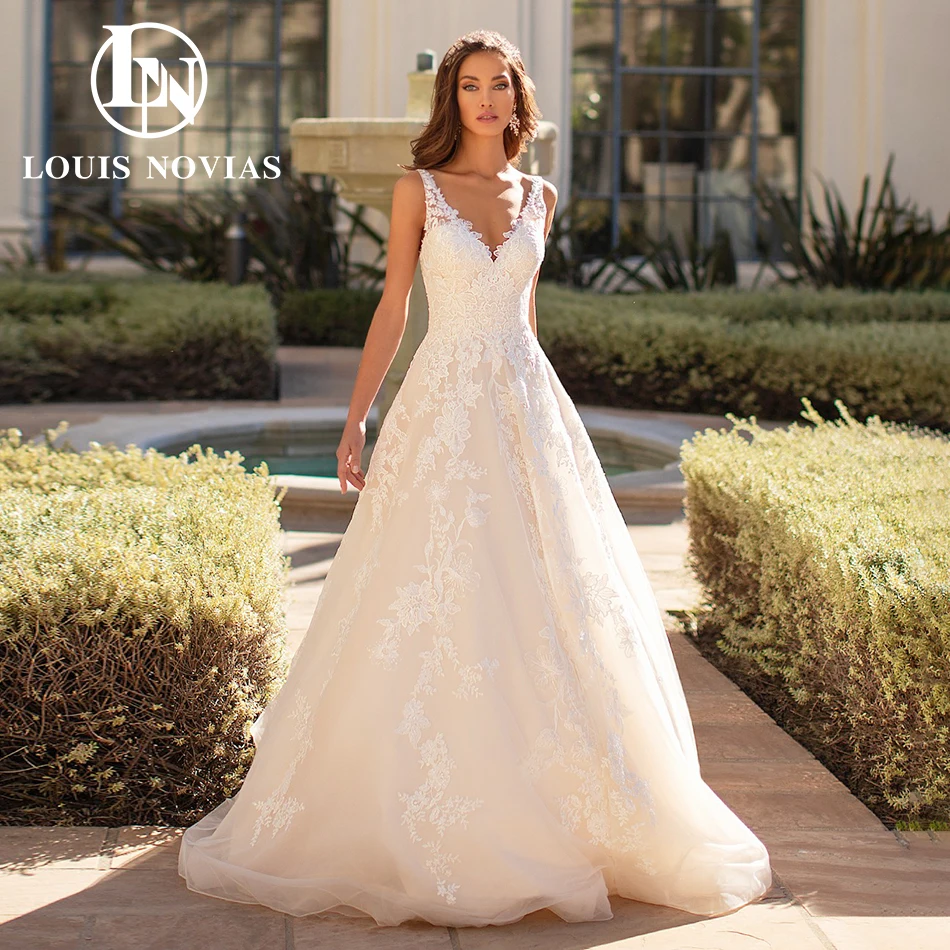 

LOUIS NOVIAS A-Line Wedding Dresses For WOman Spaghetti Straps Appliques Organza Floral Print Wedding Gown Vestidos De Novia