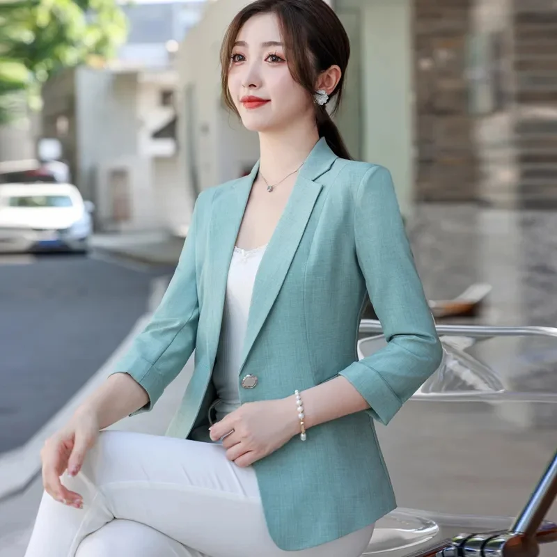 2023NewSpringSummerKoreanWomenJacketBlazers34SleeveLoose