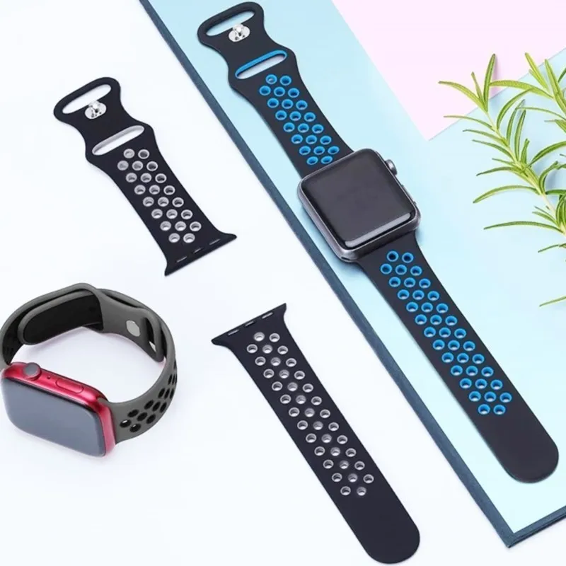 Sports Strap for Apple Watch Band 45mm 44mm 41mm 40mm 42/38MM Air hole Silicone Bracelet iwatch series 8 7 6 SE 5 4 3 Ultra 49mm