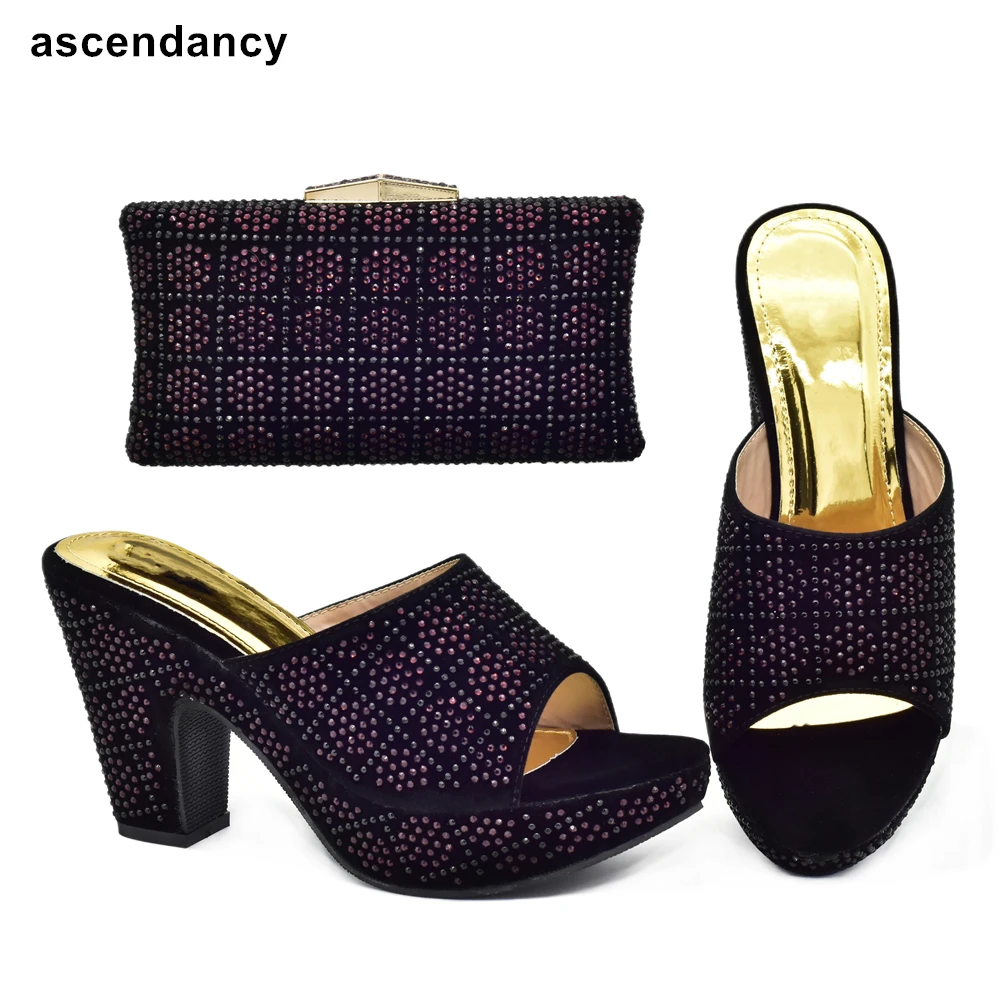 

Latest Wedding Shoes for Women Italian Shoes and Bags Matching Set Rhinestone Party Women Pumps High Heels Women Free Shipping
