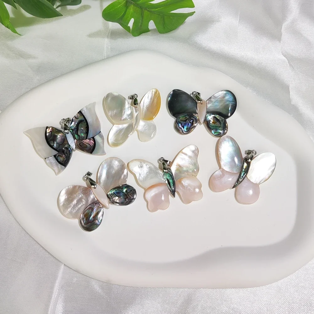 Natural White Mother of Pearl / Abalone Shell Butterfly Shape Pendant Charms For Jewelry Making Supplies 2